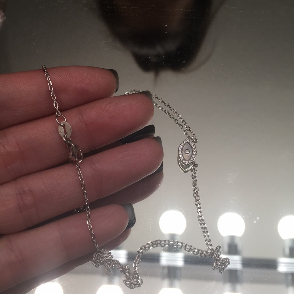 Silver 925 evil eye with rhinestone necklace chain - Picture 6 of 7